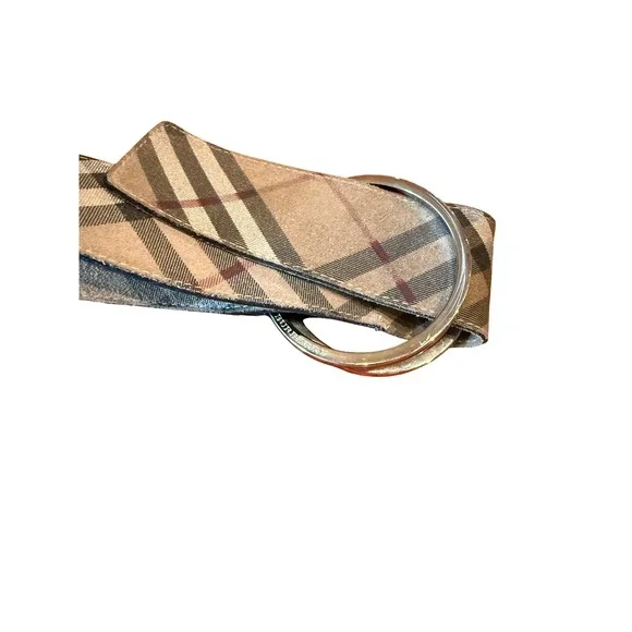BURBERRY‎ Suede Nova Check Belt with Double Ring Buckle Silver Tone quiet luxury - Picture 10 of 12